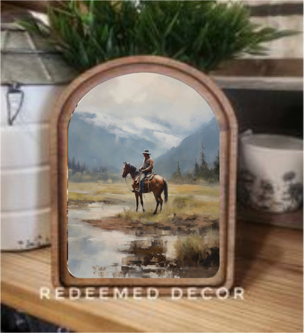 Arch Top Mountain Cowboy Framed Art