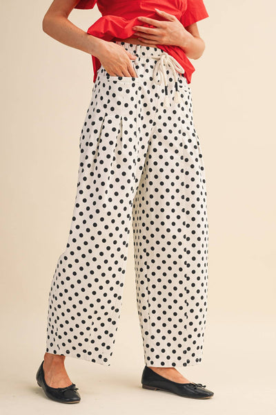 POLKA DOT PLEATED BARREL PANTS MP5098: IVORY POLKA DOT / M
