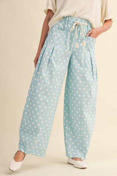 POLKA DOT PLEATED BARREL PANTS MP5098: IVORY POLKA DOT / L