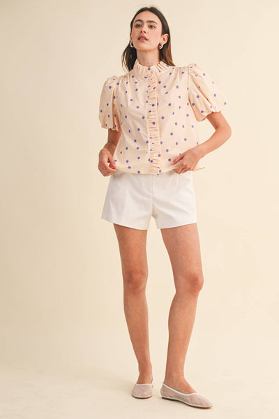 POLKA DOT RUFFLED BUTTON DOWN TOP MTP5101