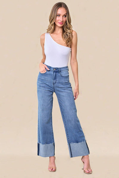 Wide Leg Boyfriend Fit Cuffed Jeans