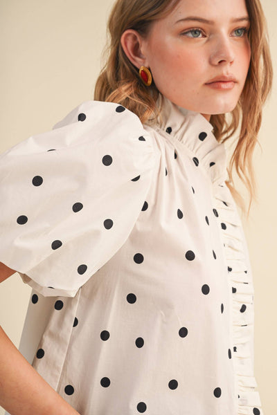POLKA DOT RUFFLED BUTTON DOWN TOP MTP5101
