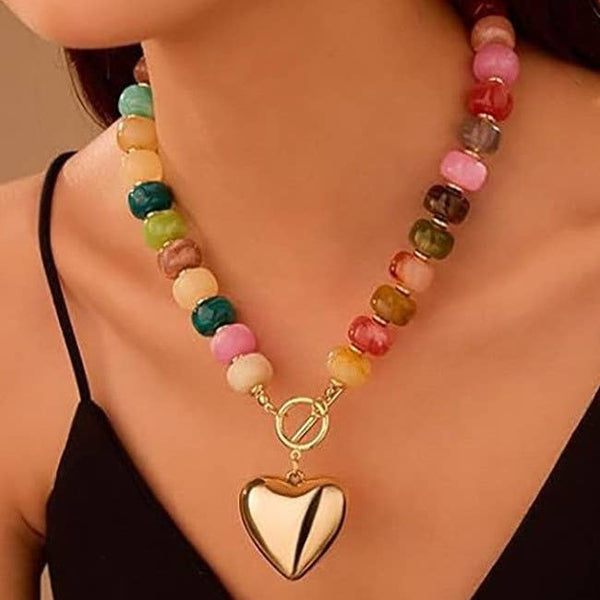MULTI BEADED HEART CHARM TOGGLE NECKLACE | 40NK9700