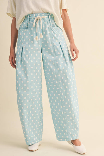 POLKA DOT PLEATED BARREL PANTS MP5098: IVORY POLKA DOT / M
