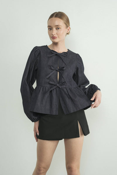 Dark Denim Bow Top