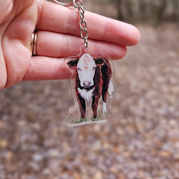 Hereford Red and White Cow Acrylic Keychain