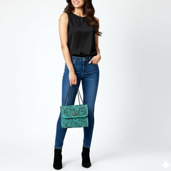 Hand-Tooled Leather Small Cross Body Bag