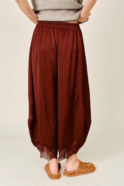 AJP6612 LACE TRIM SATIN DRAWSTRING BARREL PANTS