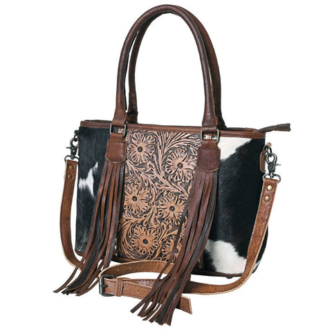 Cowhide and Tooled Leather Tote