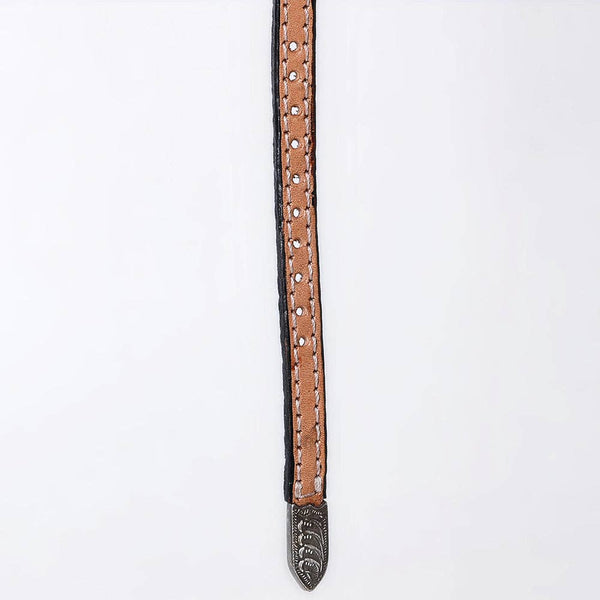 ADHTBR112 Natural Tooled Leather Western Hatband with Floral Design & Silver Buckle Set