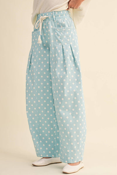 POLKA DOT PLEATED BARREL PANTS MP5098: IVORY POLKA DOT / L