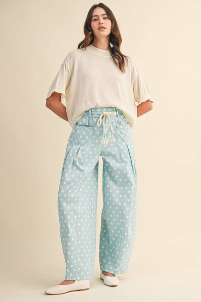 POLKA DOT PLEATED BARREL PANTS MP5098: IVORY POLKA DOT / L