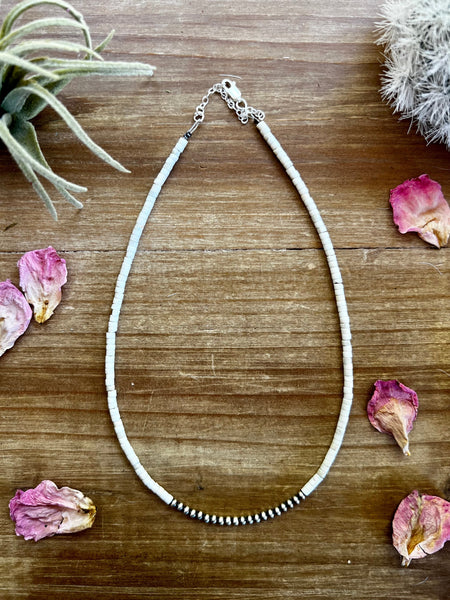 Sterling Silver "Navajo Style" Pearl and White Heishi Necklace-14"