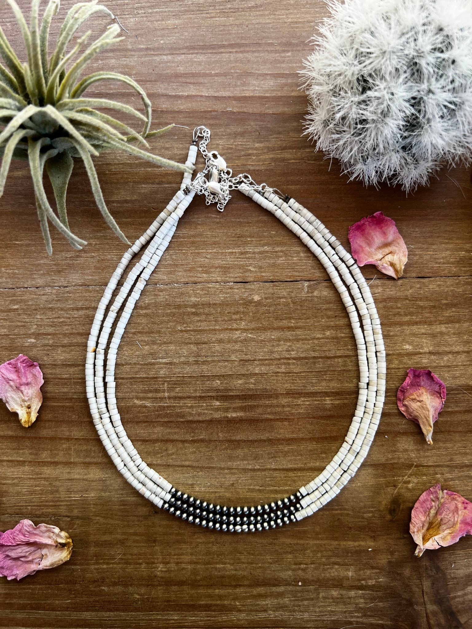 Sterling Silver "Navajo Style" Pearl and White Heishi Necklace-14"