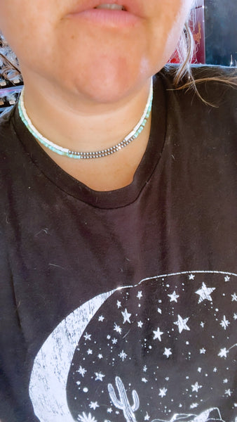 Sterling Silver "Navajo Style" Pearl and White Heishi Necklace-14"