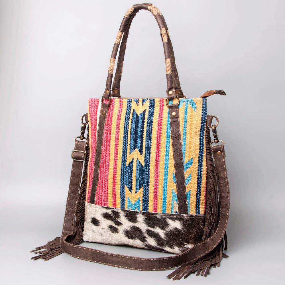 KB499 -TOTE Cowhide Leather Upcycled Canvas Bag