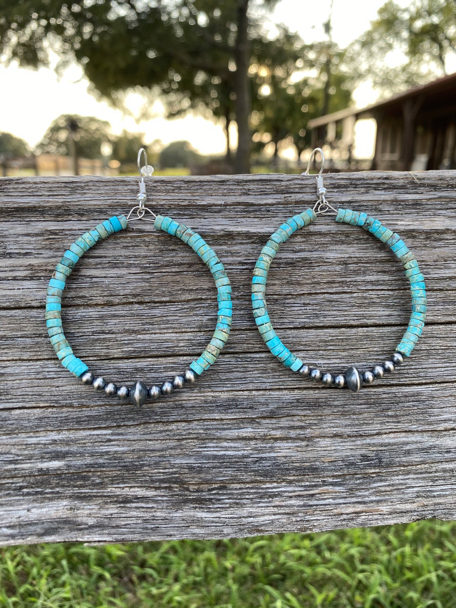 Turquoise and Navajo Pearl Hoops