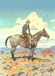 Cowboy Checking the Herd Prairie Vintage Art Print