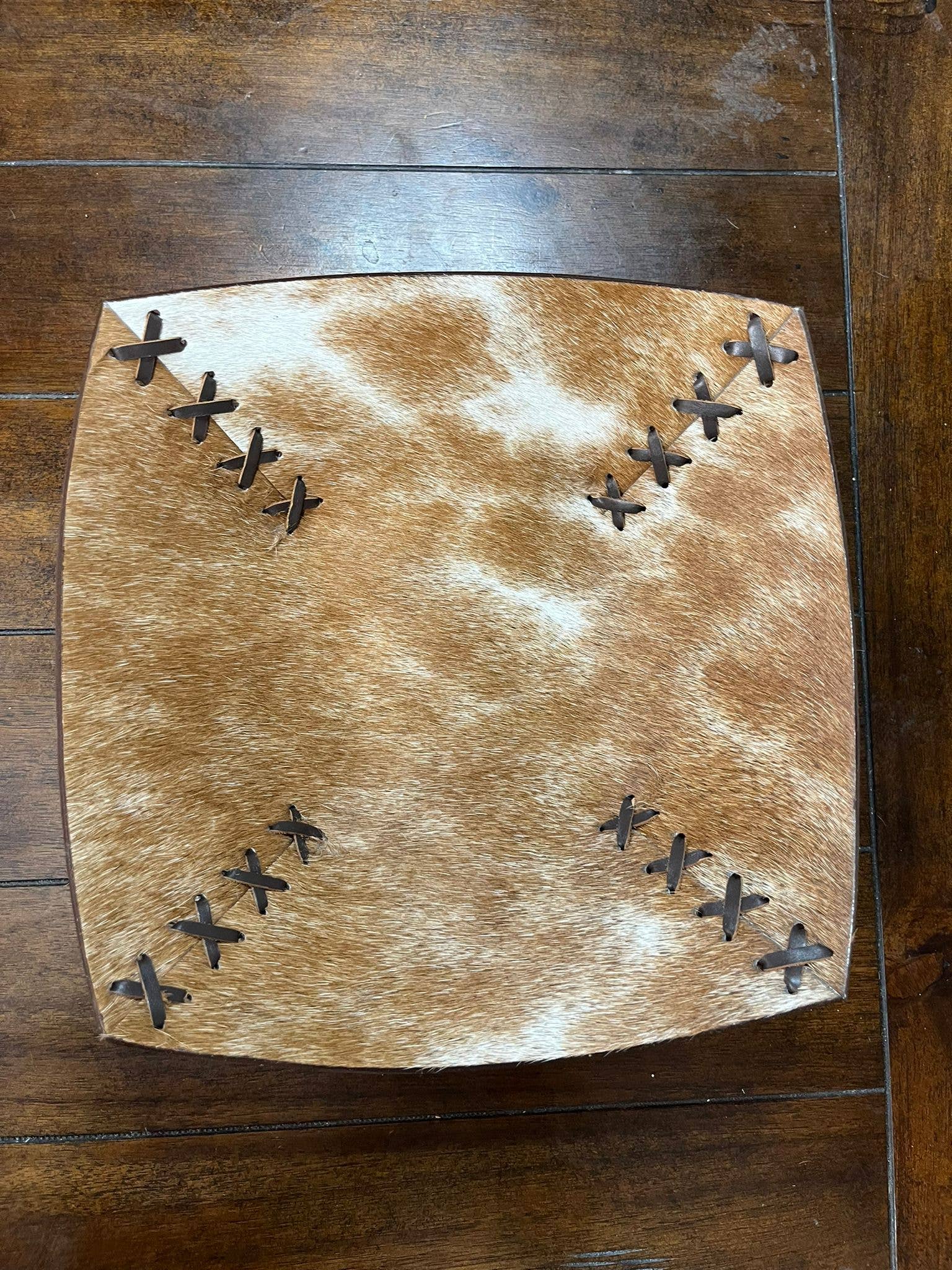 Cross Stitched Large Cowhide Bowl