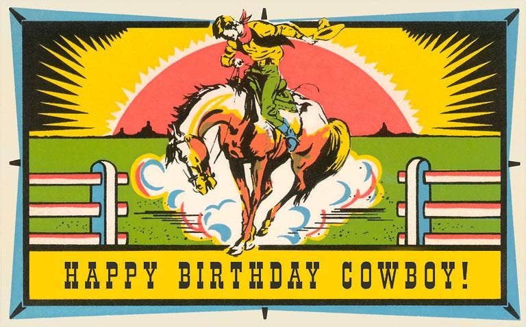 Bucking Bronco, Happy Birthday Cowboy! - Vintage Card