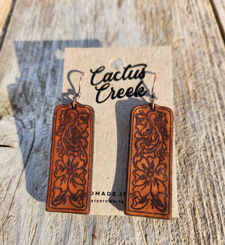 "Billie"  Tooled Western Leather Earrings