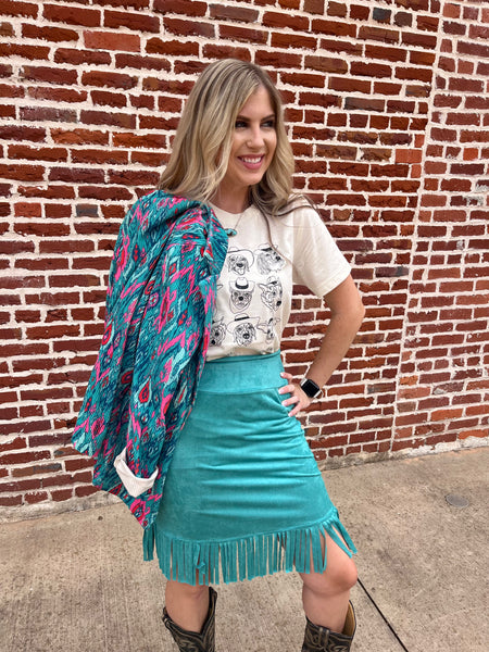 TH Annie Turquoise Fringe Skirt