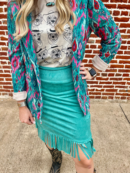 TH Annie Turquoise Fringe Skirt