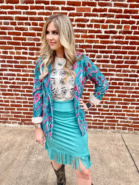 TH Annie Turquoise Fringe Skirt